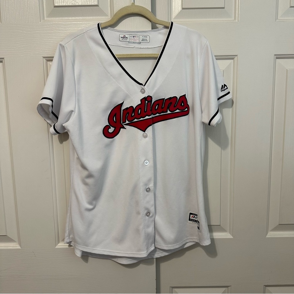 Majestic Cleveland Indians Baseball Jersey Women’s Size XL Cool Base White MLB